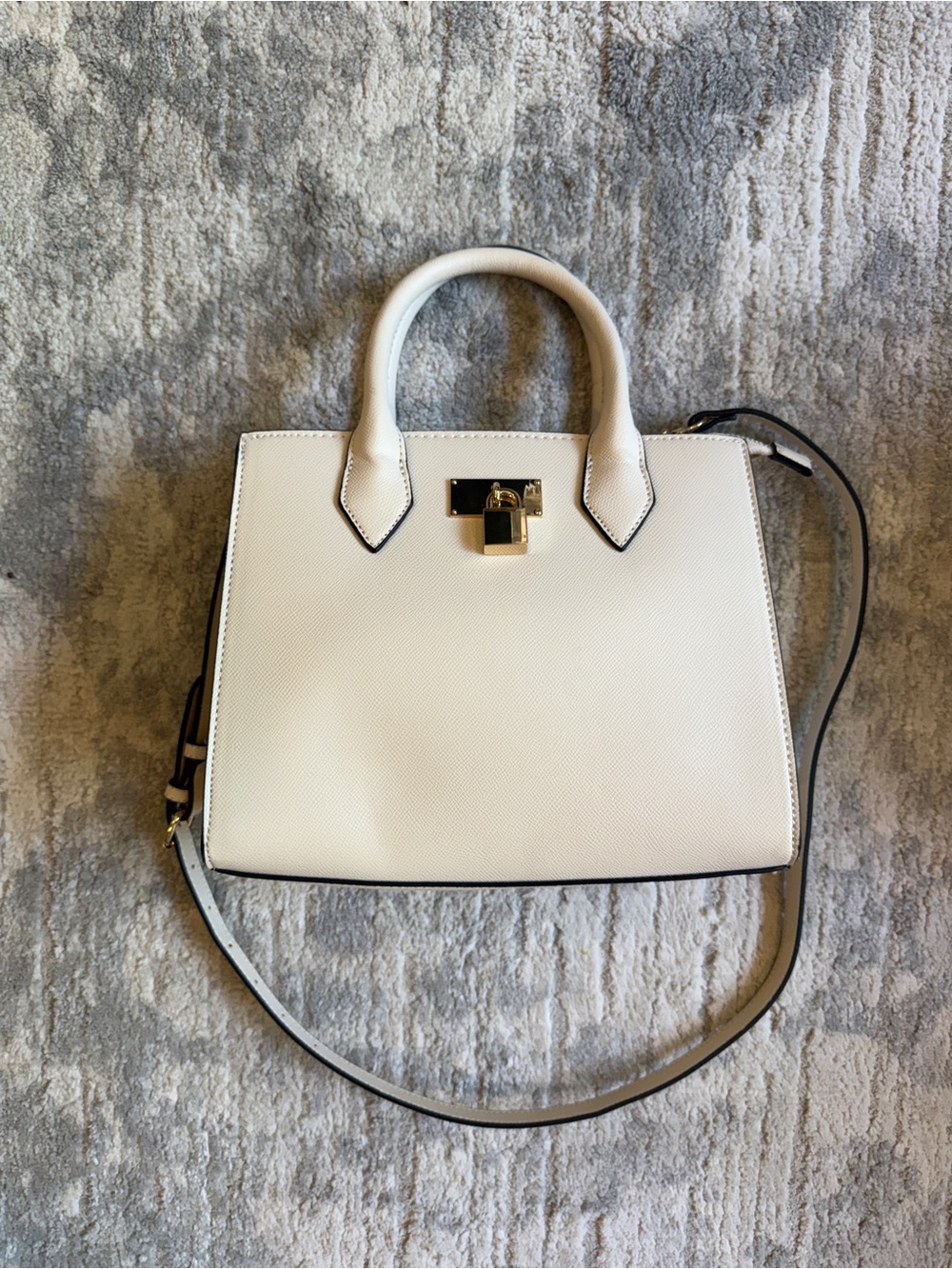Aldo White Structured Satchel with Gold Lock
